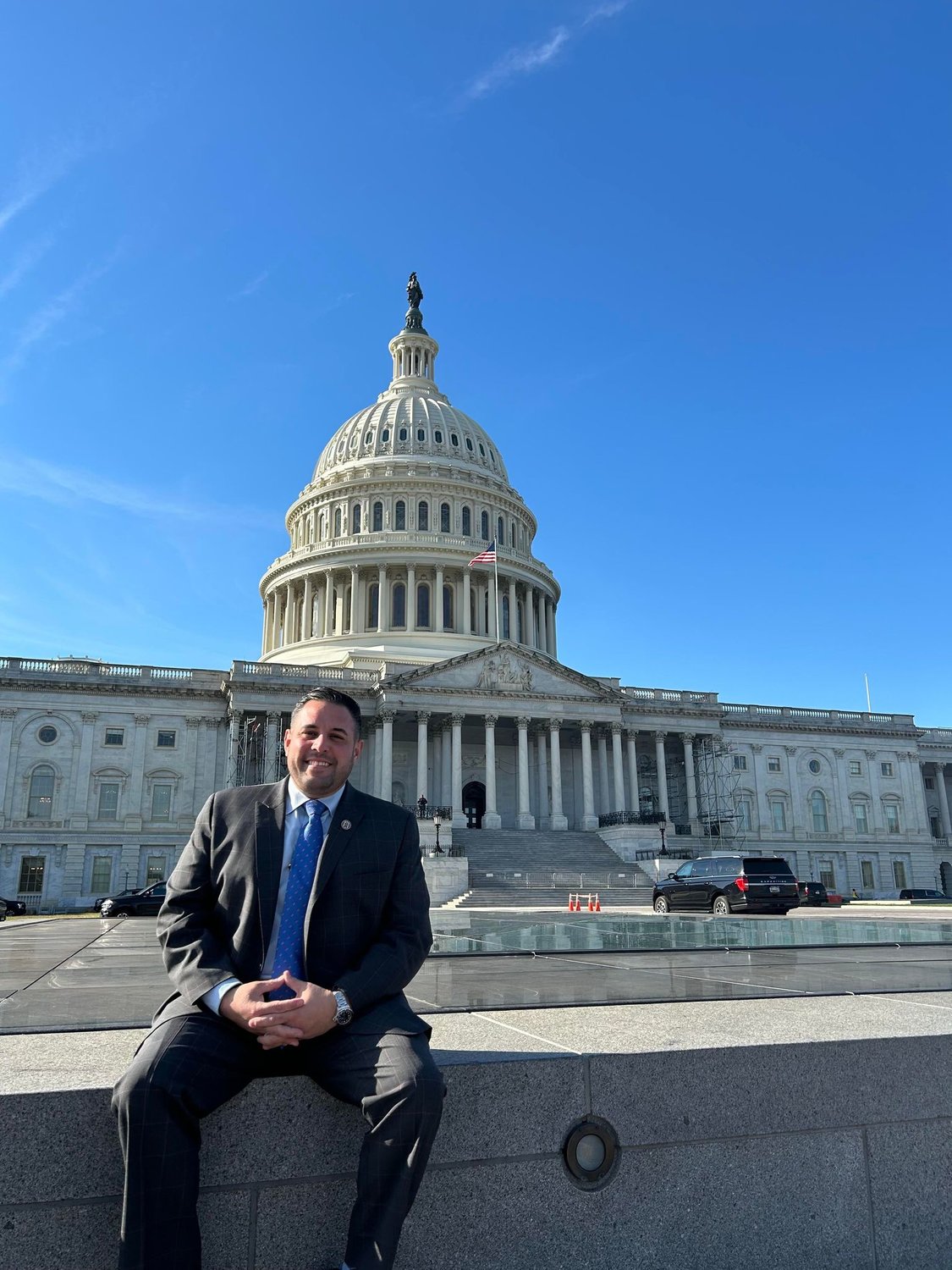 By the steps of the U.S. Capitol Building sits freshly elected Anthony D’Esposito, a Republican from Island Park, getting ready for his first day in Congress.